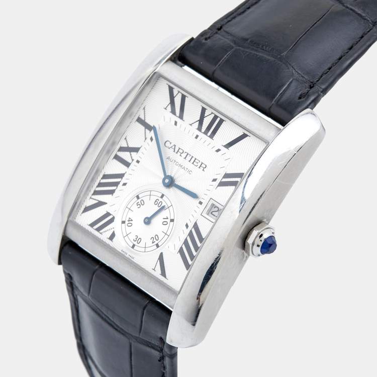 Pre Owned Cartier Silver Stainless Steel Alligator Tank MC W5330003  Men's Wristwatch 35 mm