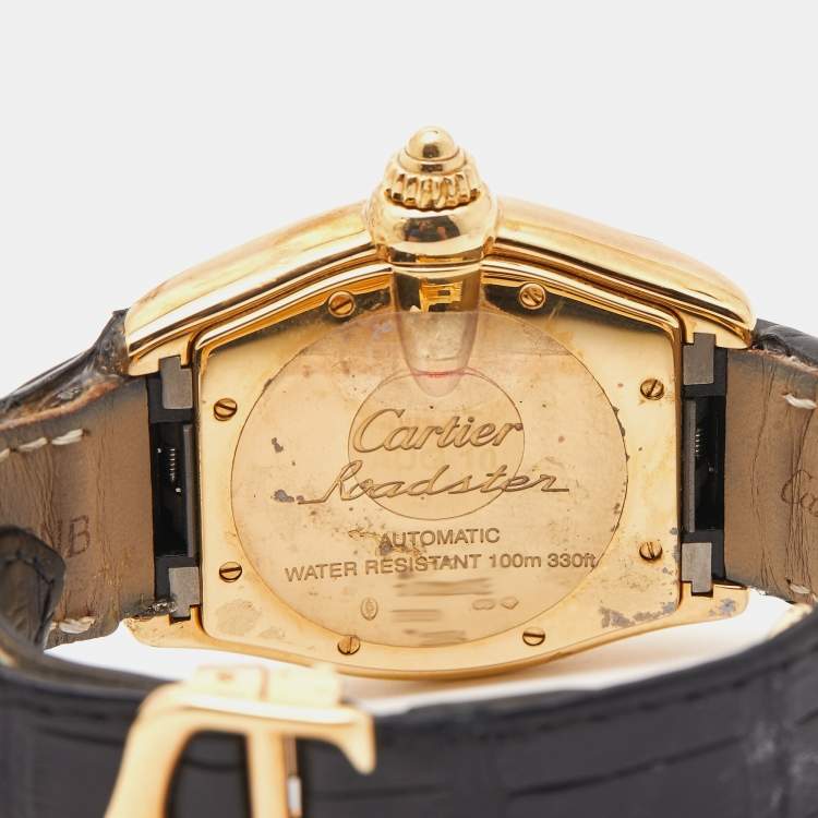 Pre Owned Cartier White Yellow Gold Roadster Automatic Men's Wristwatch
