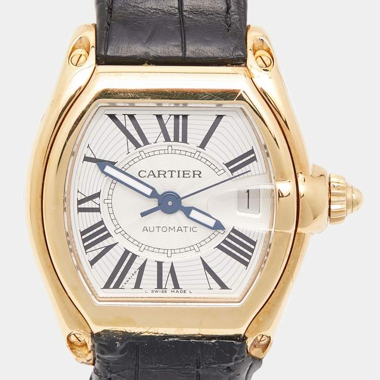 Pre Owned Cartier White Yellow Gold Roadster Automatic Men's Wristwatch