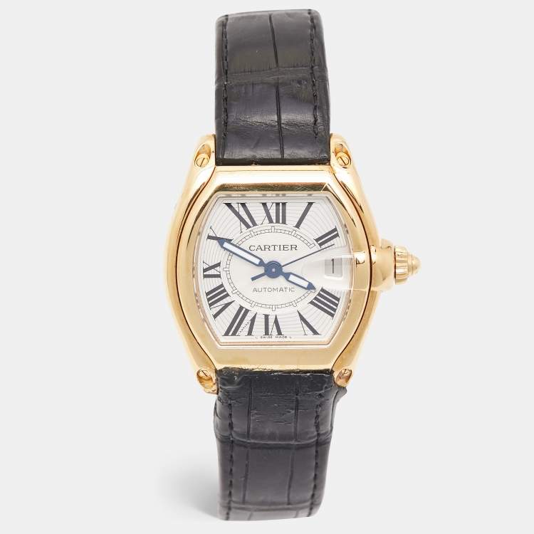 Pre Owned Cartier White Yellow Gold Roadster Automatic Men's Wristwatch