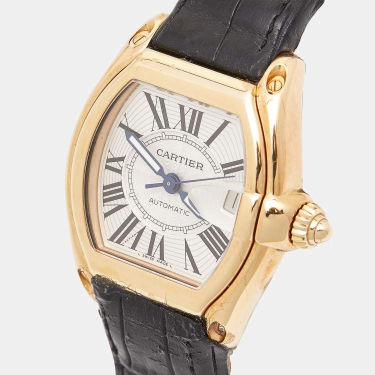 Pre Owned Cartier White Yellow Gold Roadster Automatic Men's Wristwatch