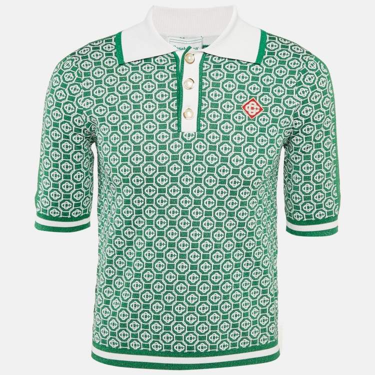 Pre Owned Casablanca Green Logo Lurex Jacquard Polo T-Shirt S