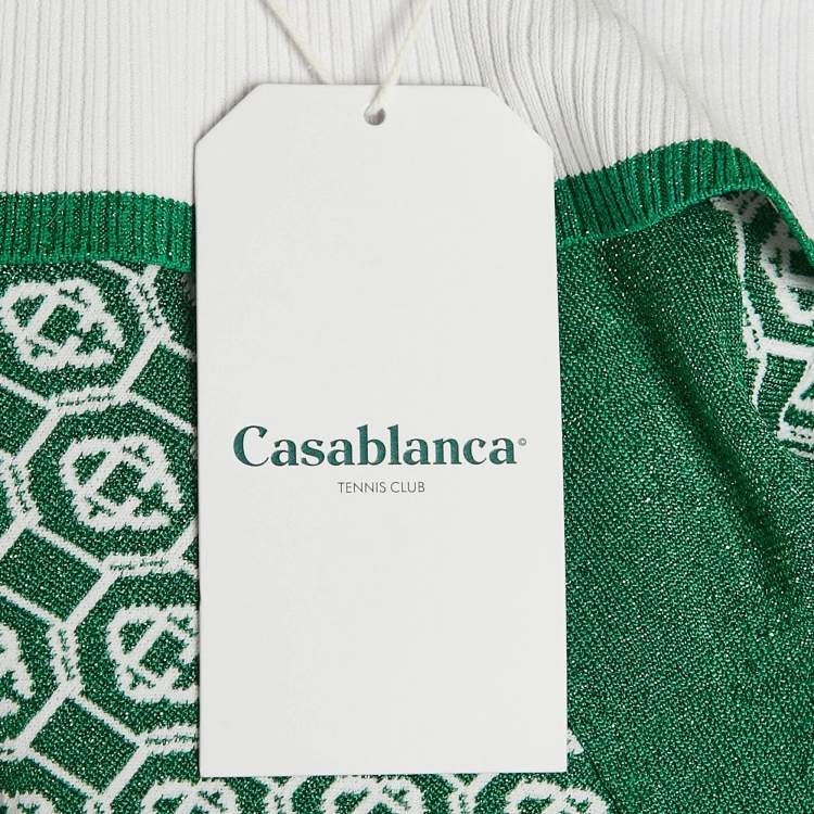 Pre Owned Casablanca Green Logo Lurex Jacquard Polo T-Shirt S