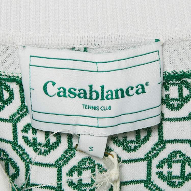 Pre Owned Casablanca Green Logo Lurex Jacquard Polo T-Shirt S