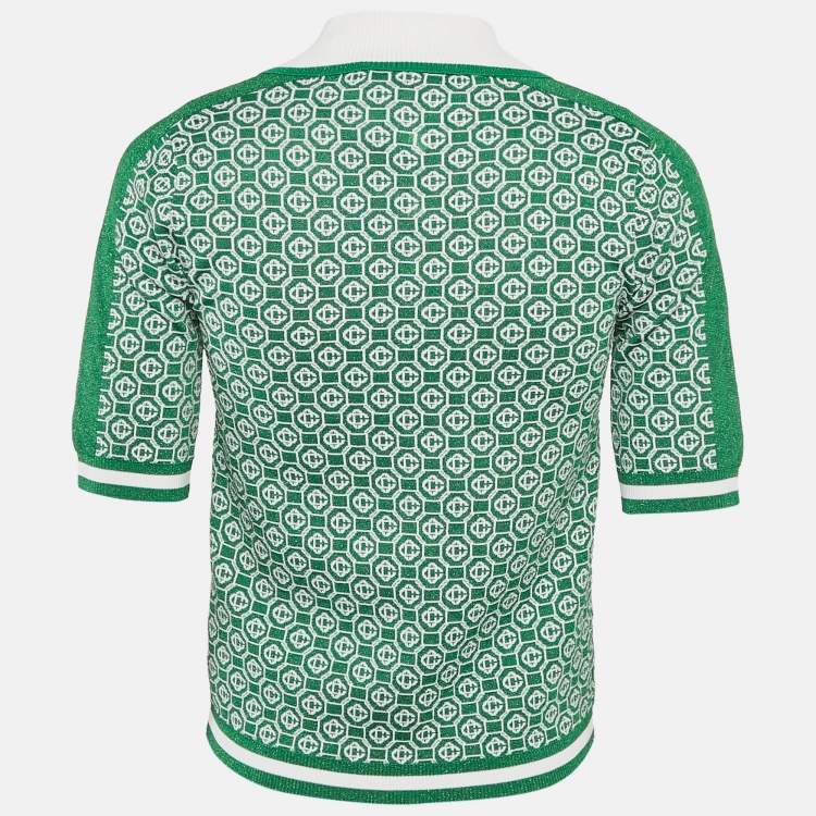 Pre Owned Casablanca Green Logo Lurex Jacquard Polo T-Shirt S