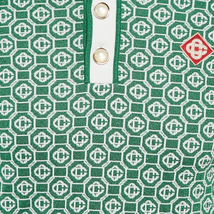 Pre Owned Casablanca Green Logo Lurex Jacquard Polo T-Shirt S