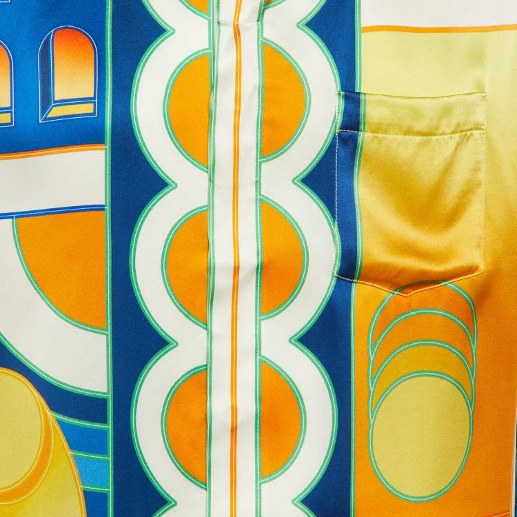 Pre Owned Casablanca Tennis Club Multicolor Printed Cuban Collar Short Sleeve Shirt M