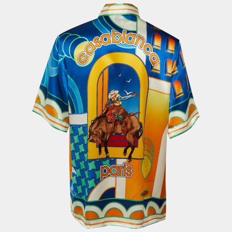 Pre Owned Casablanca Tennis Club Multicolor Printed Cuban Collar Short Sleeve Shirt M