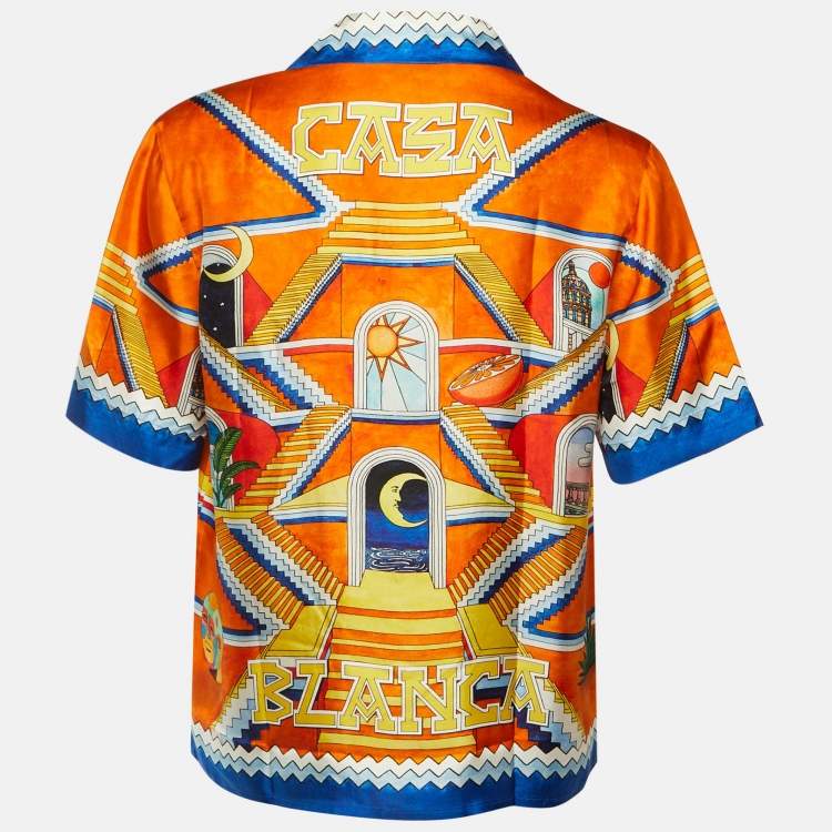 Pre Owned Casablanca Multicolor Escalier Infini Print Silk Short Sleeve Shirt M