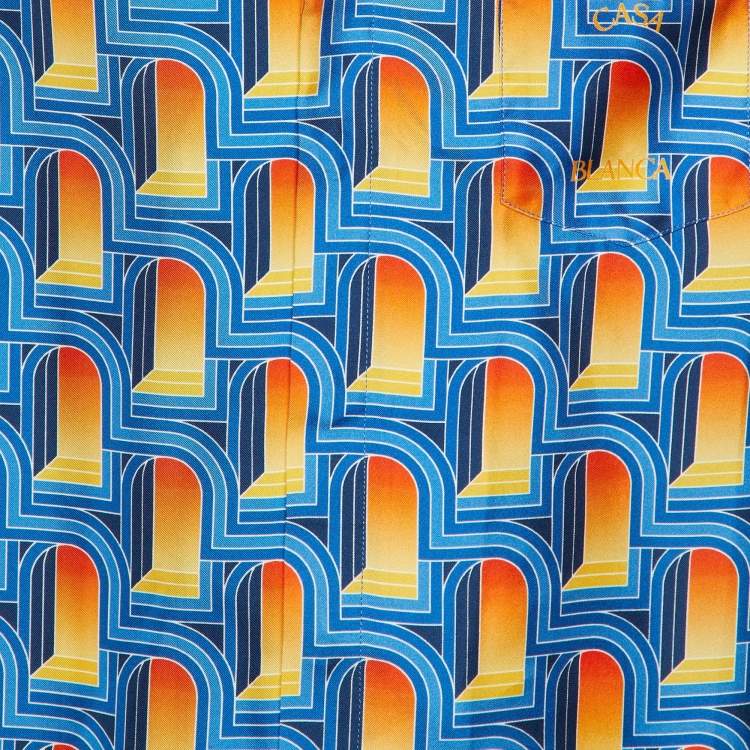 Pre Owned Casablanca Blue Printed Silk L'Arche De Nuit Short Sleeve Shirt M