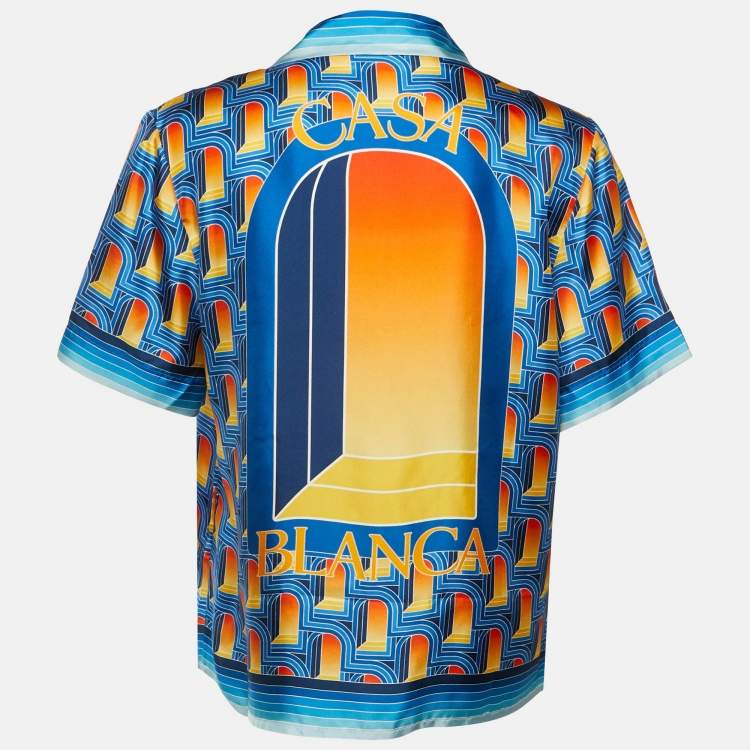 Pre Owned Casablanca Blue Printed Silk L'Arche De Nuit Short Sleeve Shirt M