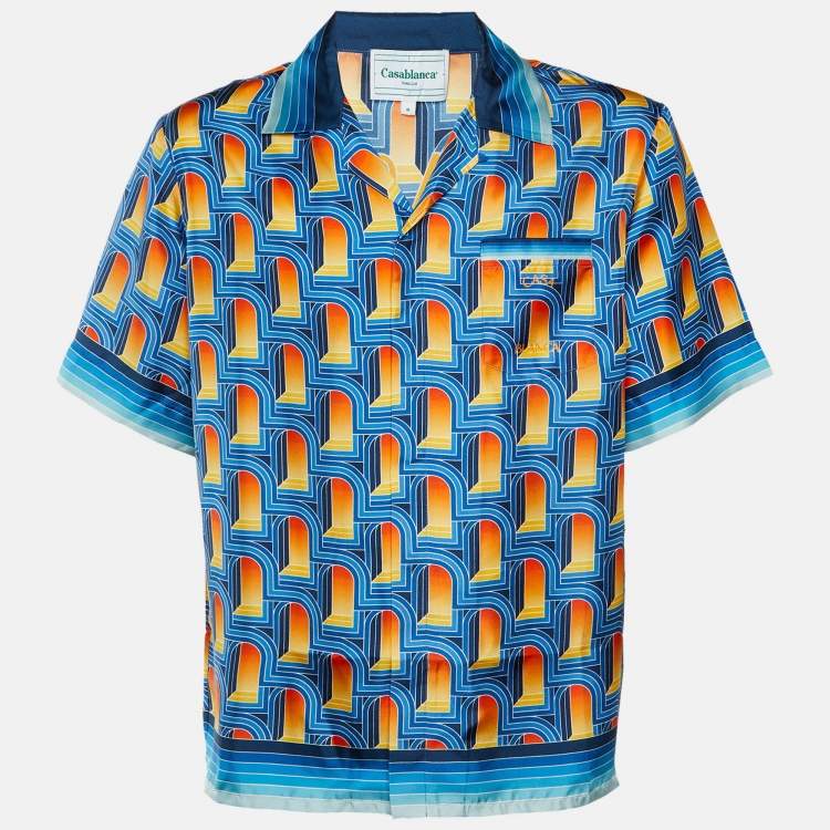 Pre Owned Casablanca Blue Printed Silk L'Arche De Nuit Short Sleeve Shirt M