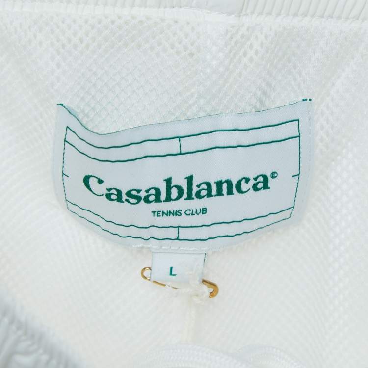 Pre Owned Casablanca White Printed Synthetic Track Shorts L