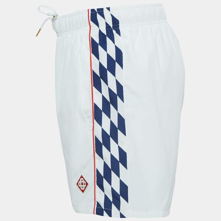 Pre Owned Casablanca White Printed Synthetic Track Shorts L