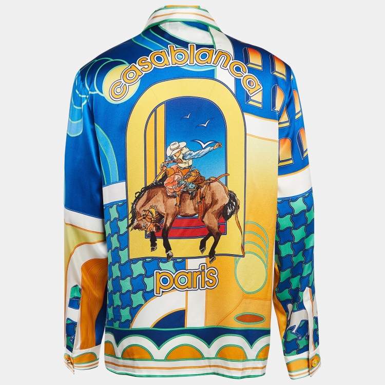 Pre Owned Casablanca Multicolor Paysage Print Satin Silk Shirt M