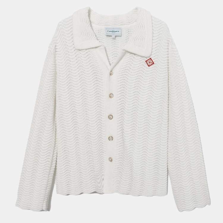 Pre Owned Casablanca White Wavy Open-Knit Cotton Button Front Cardigan S