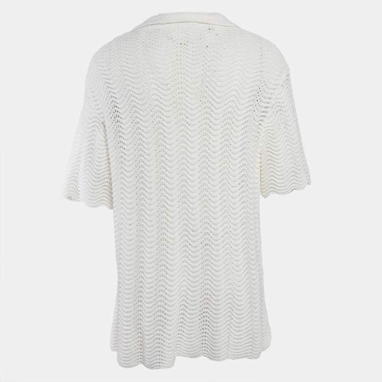 Pre Owned Casablanca White Wavy Open-Knit Cotton Button Front Cardigan S