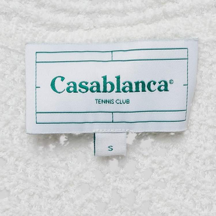 Pre Owned Casablanca White Wavy Open-Knit Cotton Button Front Cardigan S