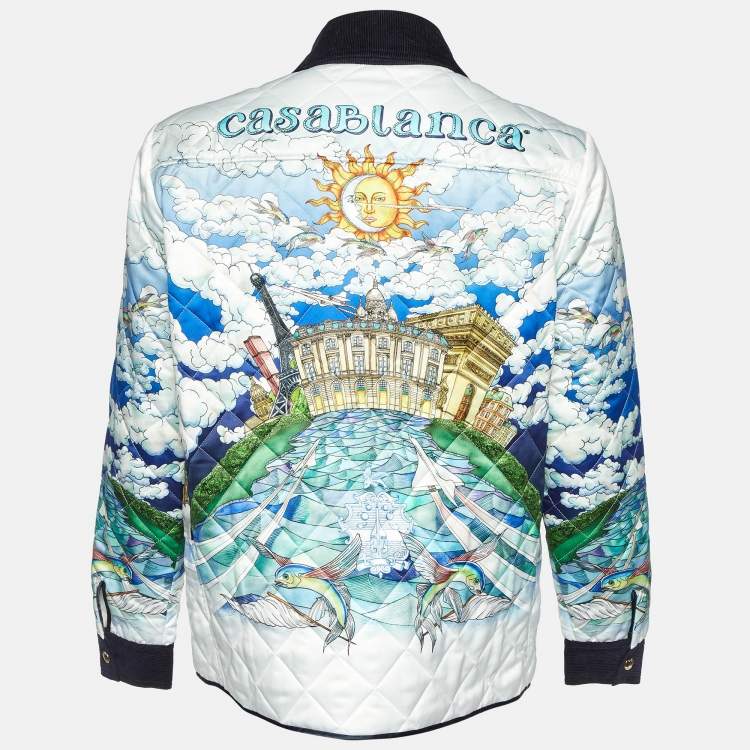 Pre Owned Casablanca White Printed Stain Le Vol Ideal Quilted Hunting Jacket L