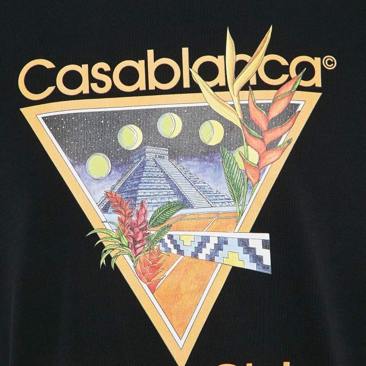 Pre Owned Casablanca Black Printed Cotton Crew Neck Oversized T-Shirt M