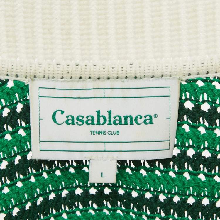 Pre Owned Casablanca White Striped Crochet Short Sleeve Shirt L