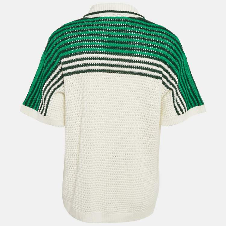 Pre Owned Casablanca White Striped Crochet Short Sleeve Shirt L