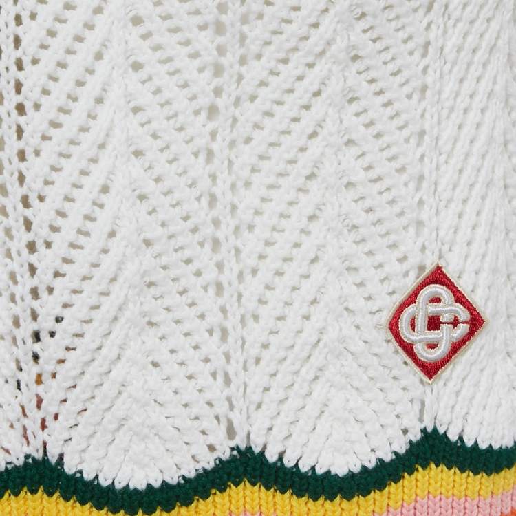 Pre Owned Casablanca White Striped Crochet Tennis Club Shorts L