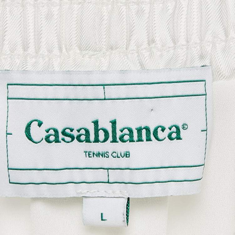 Pre Owned Casablanca White Striped Silk Tennis Club Shorts L