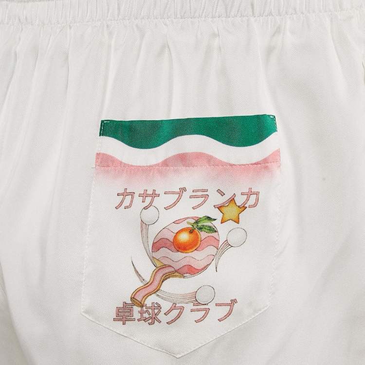 Pre Owned Casablanca White Striped Silk Tennis Club Shorts L
