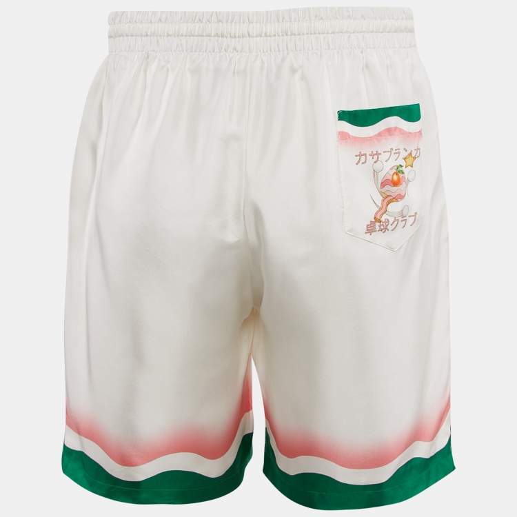 Pre Owned Casablanca White Striped Silk Tennis Club Shorts L