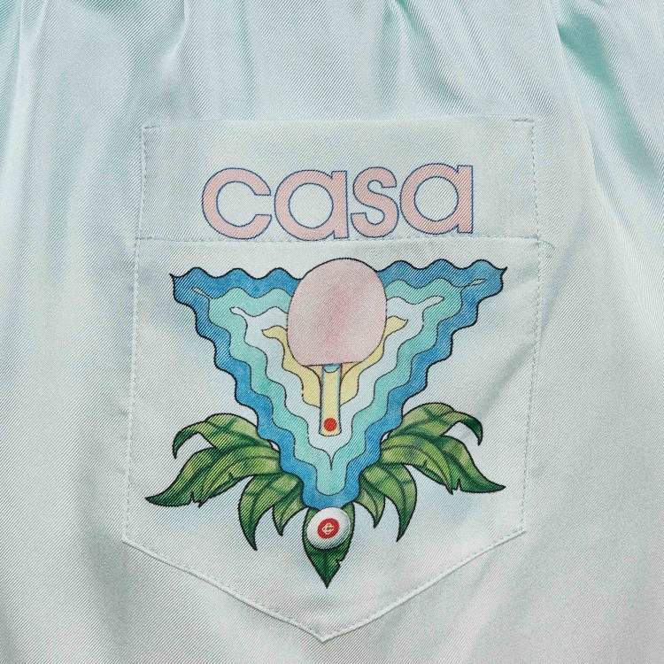 Pre Owned Casablanca Blue Hem Print Silk Tennis Club Shorts L