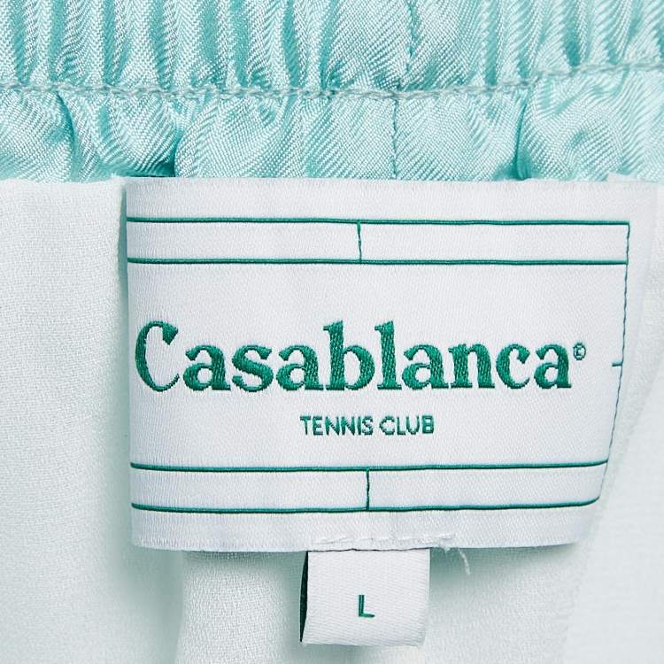 Pre Owned Casablanca Blue Hem Print Silk Tennis Club Shorts L