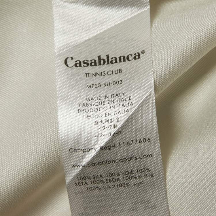 Pre Owned Casablanca Off-White Graphic Print Silk Satin Half Sleeve Tennis Shirt L