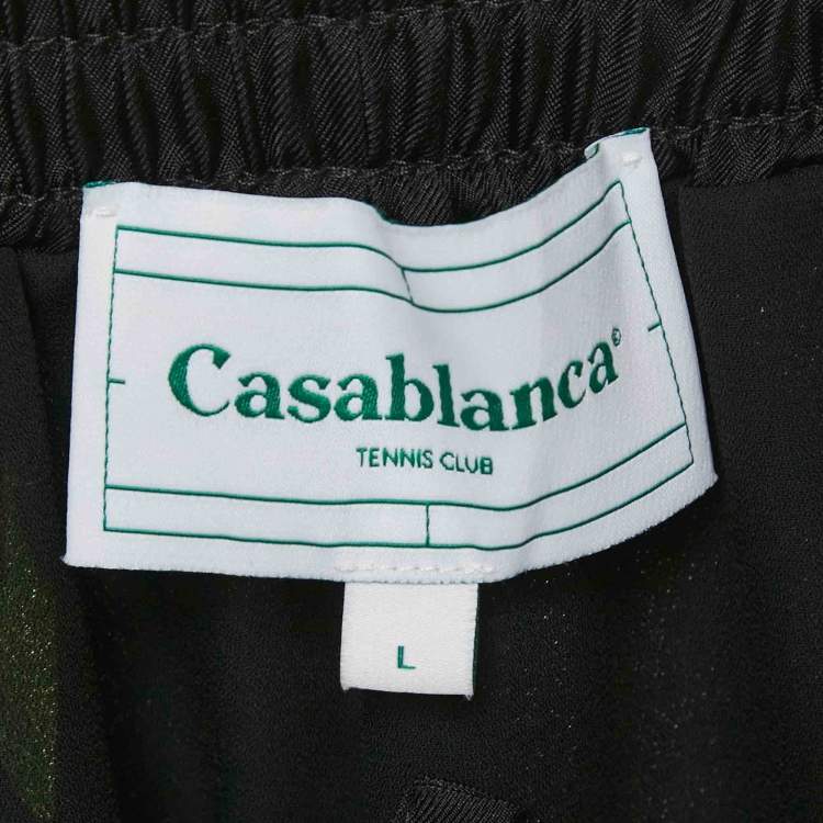 Pre Owned Casablanca Tennis Club Black Printed Silk Elastic Waist Shorts L