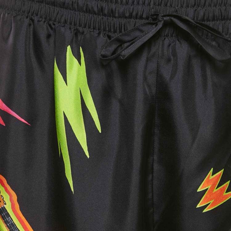 Pre Owned Casablanca Tennis Club Black Printed Silk Elastic Waist Shorts L