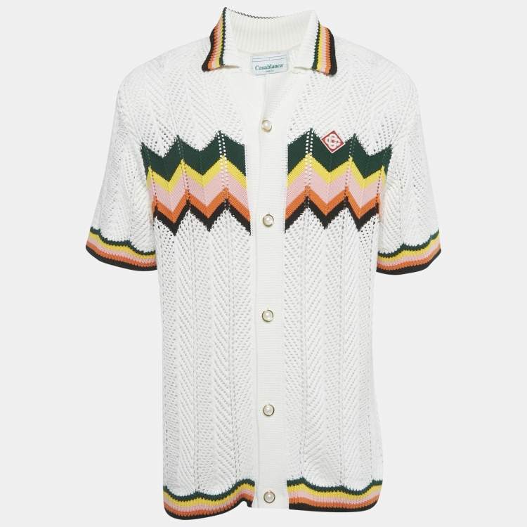 Pre Owned Casablanca Tennis Club White Crochet Short Sleeve Shirt M