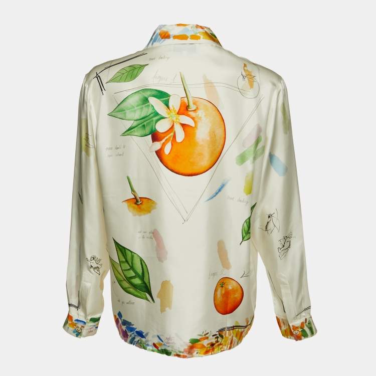 Pre Owned Casablanca Tennis Club Off White Printed Silk Shirt XL