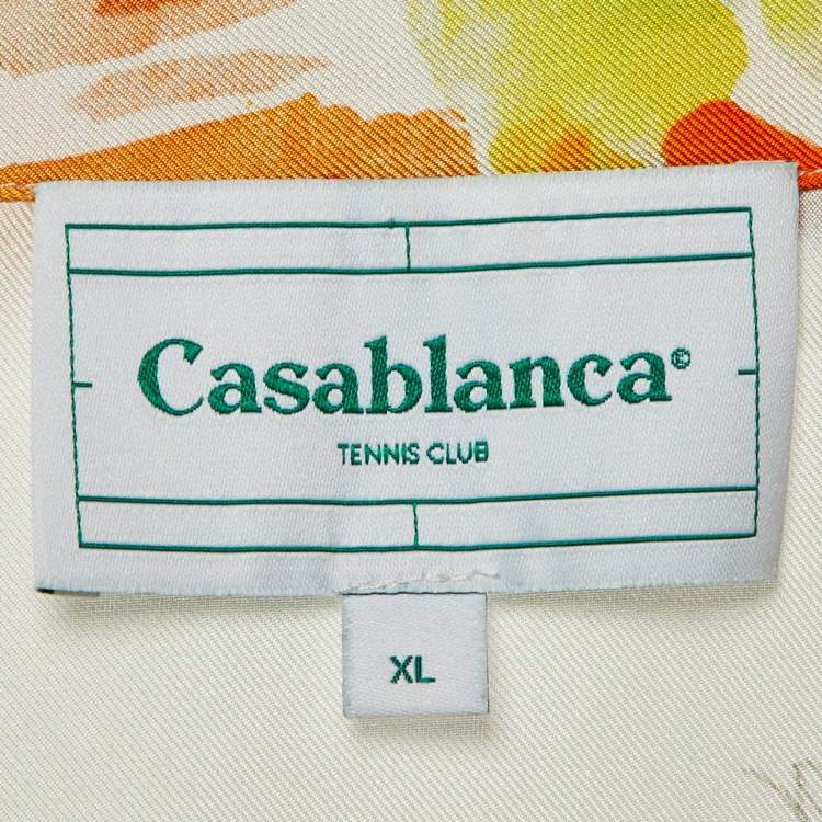 Pre Owned Casablanca Tennis Club Off White Printed Silk Shirt XL
