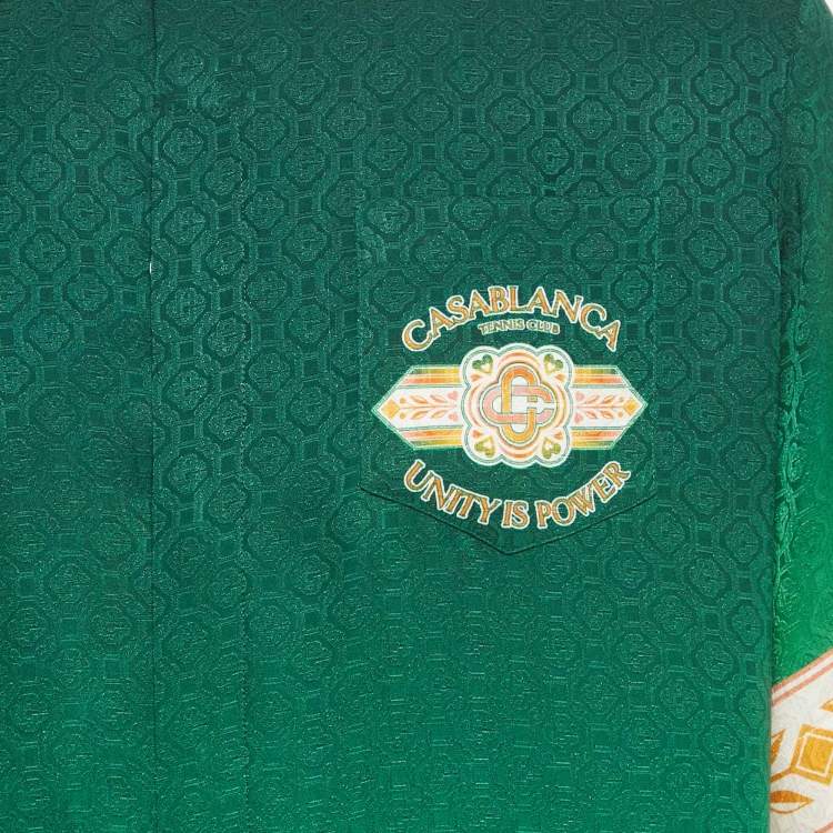 Pre Owned Casablanca Tennis Club Green Printed Silk Utility Power Short Sleeve Shirt S