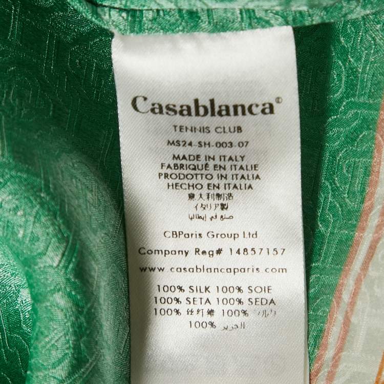 Pre Owned Casablanca Tennis Club Green Printed Silk Utility Power Short Sleeve Shirt S