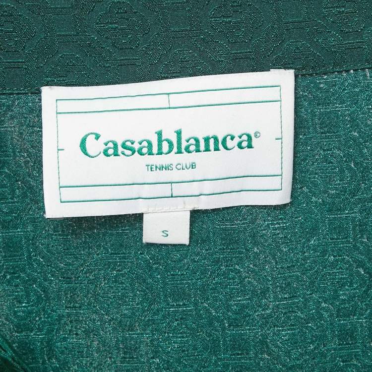Pre Owned Casablanca Tennis Club Green Printed Silk Utility Power Short Sleeve Shirt S