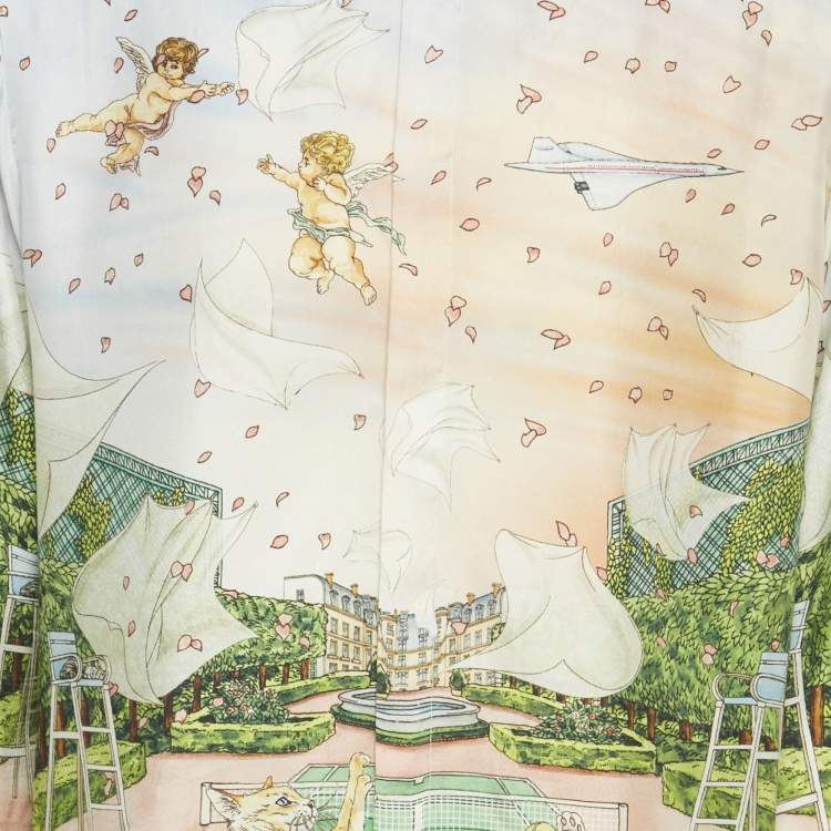 Pre Owned قميص كازابلانكا حرير مطبوع أخضر بنادي التنس بريف مقاس كبير (لارج)