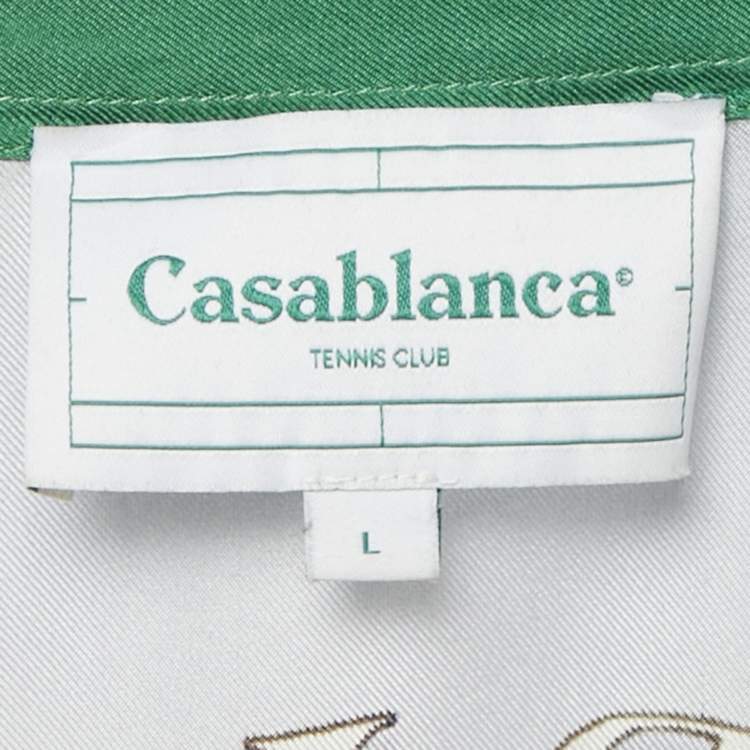 Pre Owned قميص كازابلانكا حرير مطبوع أخضر بنادي التنس بريف مقاس كبير (لارج)