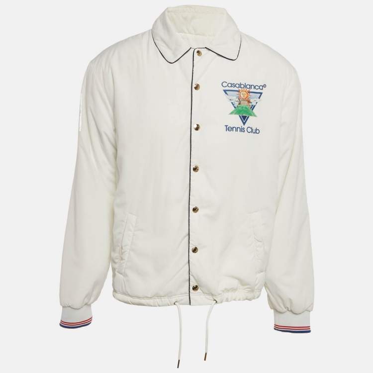 Pre Owned Casablanca Tennis Club White Printed Synthetic Coach Jacket S