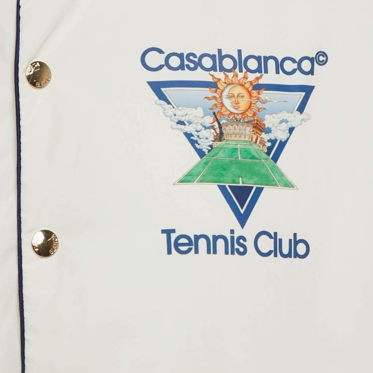 Pre Owned Casablanca Tennis Club White Printed Synthetic Coach Jacket S