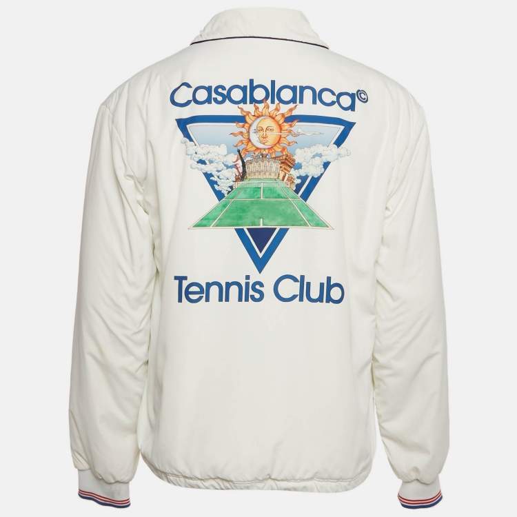 Pre Owned Casablanca Tennis Club White Printed Synthetic Coach Jacket S