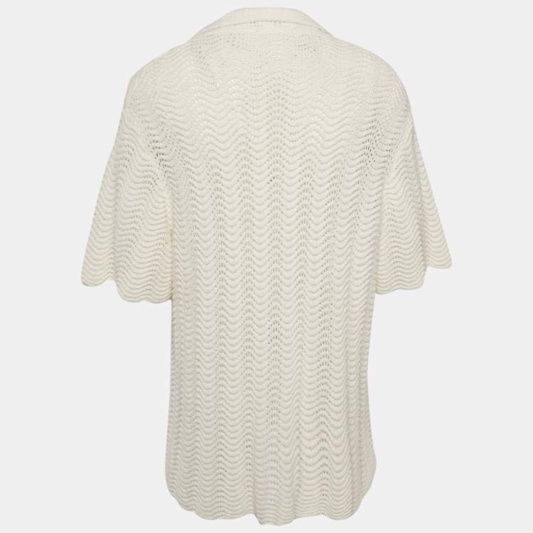 Pre Owned Casablanca Cream Wavy Crochet Button Front Shirt L