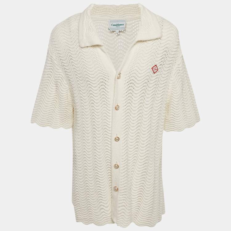 Pre Owned Casablanca Cream Wavy Crochet Button Front Shirt L