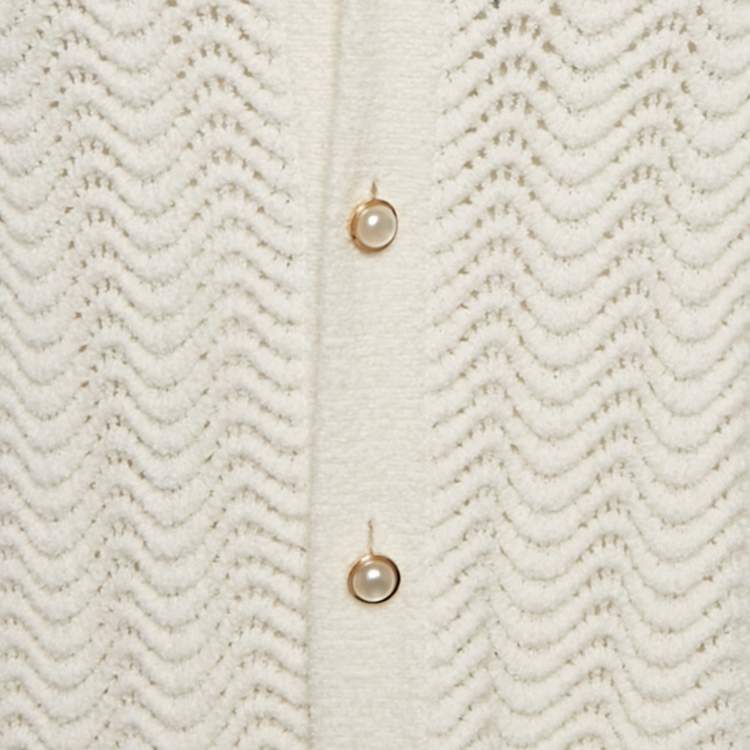 Pre Owned Casablanca Cream Wavy Crochet Button Front Shirt L