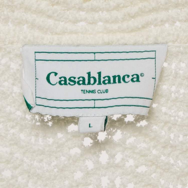 Pre Owned Casablanca Cream Wavy Crochet Button Front Shirt L